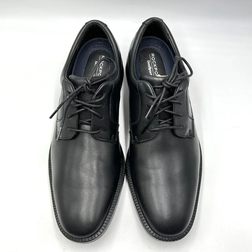 Rockport Mens Size 8‎ Dressports Plain Toe Black Leather Oxfords Shoes